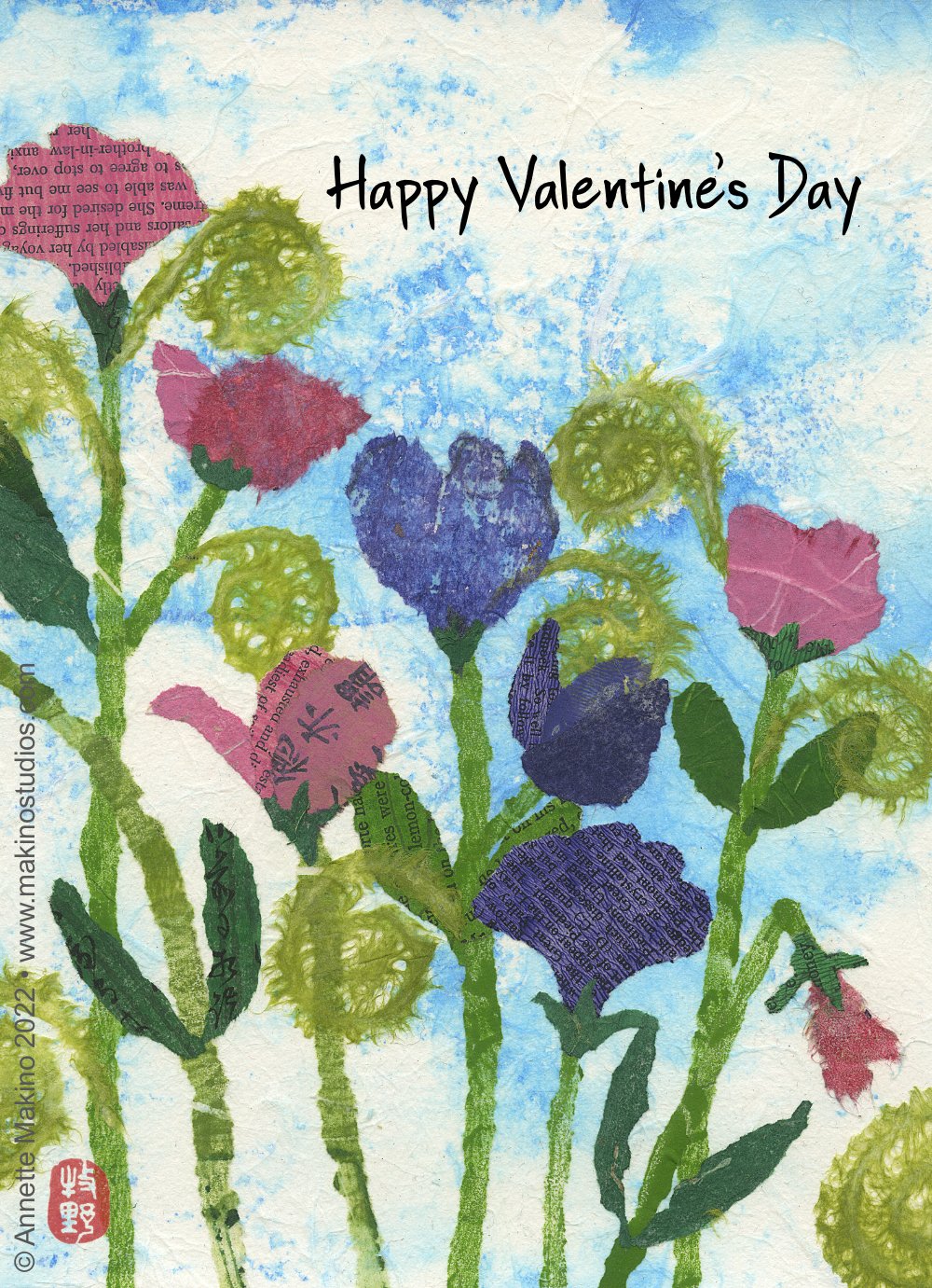 Happy Valentine's Day - sweet pea collage card (466) — Makino Studios